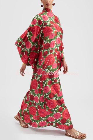 Shine The Light Unique Printed High Neck Bell Sleeve Loose Maxi Dress