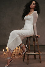 Mesh Lace Patchwork Boned Fitted High Slit Elegant Maxi Dress