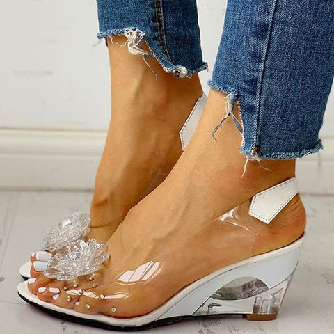 Yellow Slingback Flower Rhinestone Sandals