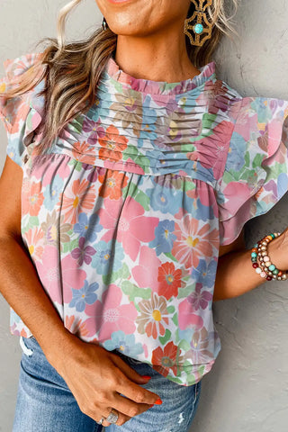elegante rosa florale Plisseebluse 