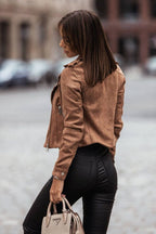 Short Suede Moto Zip Coat