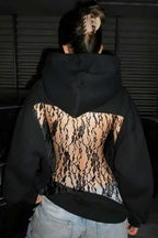 Hollow Mesh Long Sleeve Pullover Hoodie