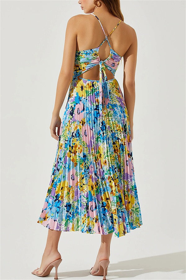 Floral Cami Pleated Print Maxi Dress
