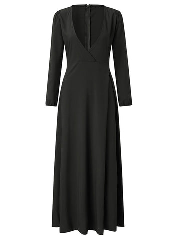 V-Neck Maxi Dress Strong Shoulder Belted A-Line Prom Dresses