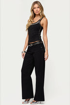 Chic Metal Stud Round Neck Fitted Tank Top