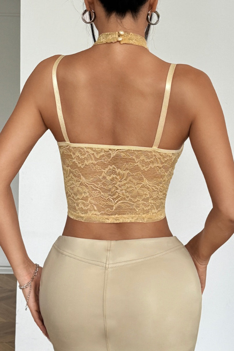 Sexy Mesh Lace Halter Corset Cami Top