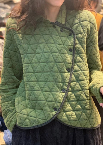 Bio Grün Peter Pan Kragen Knopf Feine Baumwolle Gefüllt Kurzmantel Frühling 