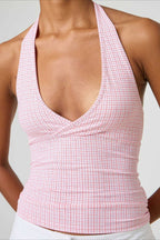 Sexy Polka Dot Plaid Slim Halter Top