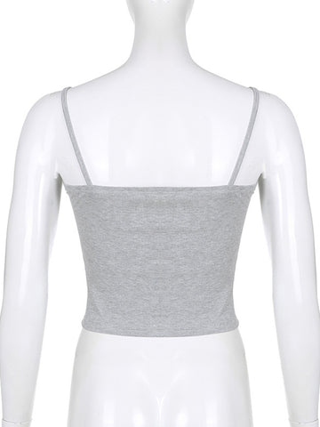 Y2k Bow Strick Crop Top Spitze V-Ausschnitt Mini Weste Damen Niedlich Basic Camis Harajuku Grau Sweats Chic Ästhetisches Koreanisches T-Shirt 