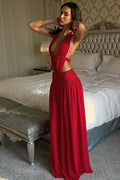 Chic Lace Trim Halter Neck Open Back A Line Maxi Dress