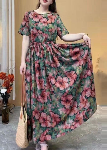 Vestido largo de algodón con estampado floral de rosas para mujer, ajustado, de verano 