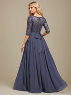 A-Linien-Kleid aus Chiffon mit Paillettenapplikationen und Rundhalsausschnitt, bodenlang, für die Mutter der Braut 
