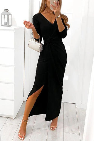 Vestido de fiesta largo Meridress con escote en V cruzado y abertura en la cintura