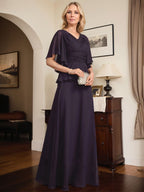 Vestido de gasa para madre de la novia, corte A, escote en V, largo hasta el suelo, con cuentas plisadas