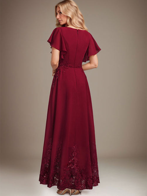 A-line Scoop Ankle-Length Lace Chiffon Mother of the Bride Dress With Sequins
