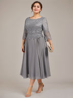 A-Linien-Kleid aus Chiffon mit Rundhalsausschnitt und Teelänge für die Mutter der Braut 
