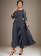 A-Linien-Kleid mit Rundhalsausschnitt, Teelänge, Spitze, Chiffon, Pailletten, für die Mutter der Braut