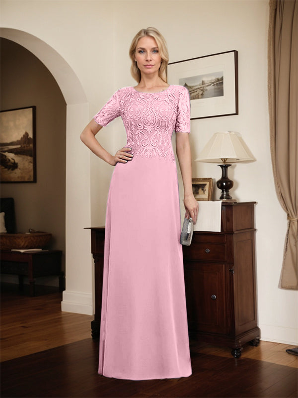 A-Linien-Kleid aus Chiffon mit Pailletten und Rundhalsausschnitt, bodenlang, für die Mutter der Braut