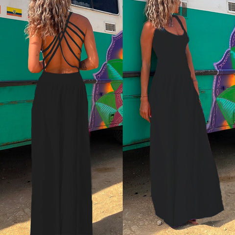 Vestido largo de tirantes finos con espalda descubierta y estampado cruzado de Meridress