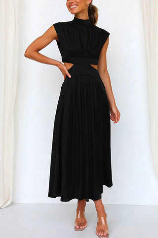 Meridress Swing-Kleid mit Stehkragen, Cut-Outs an der Taille und Taschen