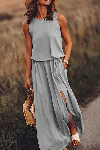 Vestido largo de tirantes Meridress sin mangas con abertura en la cintura