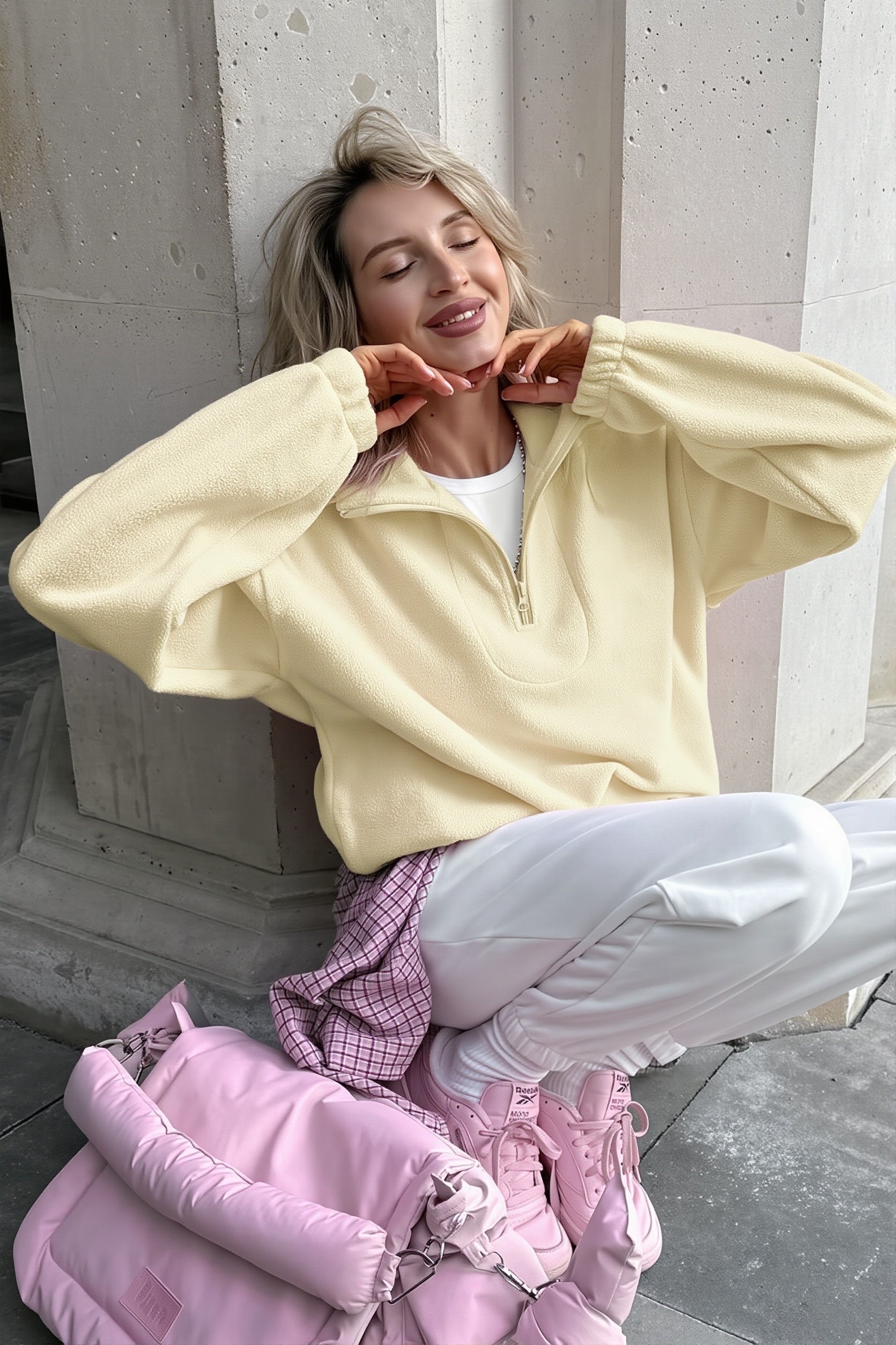 Solid Quarter Zip Fleece Sweatshirt