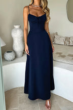Elegant Solid Tie Bodycon Maxi Dress