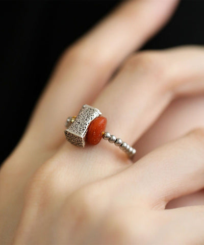 Retro-Seide Sterling Silber Perlen Bienenwachs Ringe 