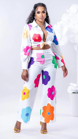 Women's Casual Floral Blouse Pants Two Piece Set – Digital Printed Fashion