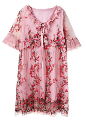Vestidos de verano con mangas de mariposa y encaje bordado de chocolate orgánico 