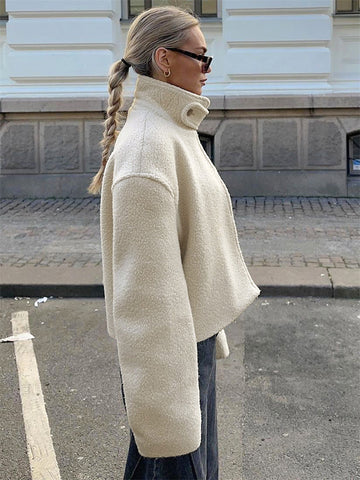 Tossy Weiß Lose Rollkragen Outwear Winter Patchwork Frauen Mode Langarm Strickjacke Hohe Taille Damen Solide Mantel Outfit Neue