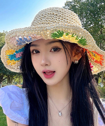 Nuevo sombrero de paja tejido con protección solar de color beige para verano 