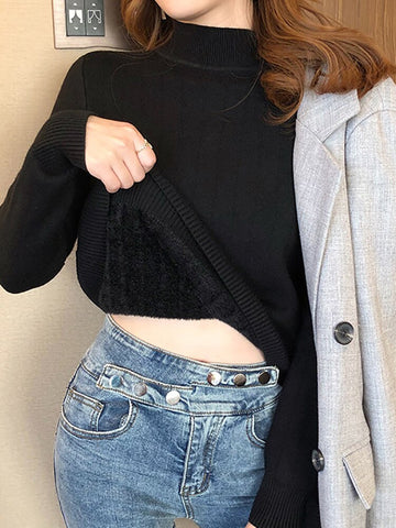 Taruxy Thickened Slim Sweater Women's Autumn Winter Mid Collar Half High Collar Knitting Pullovers Casual Warm Underlay Sweaters