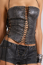 Lace-Up Halter Strapless Tank Top