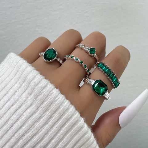 Imitation Smaragd Diamant Ring Set 5 Stück 