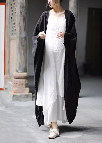 Plus Size Khakifarbene lange Strickjacke aus Baumwolle mit Fledermausärmeln 