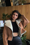 Chic Odd Zip Leather Fur Pieced Coat