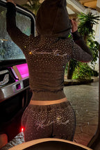 Rhinestone Crystal Zip Crop Hoodie