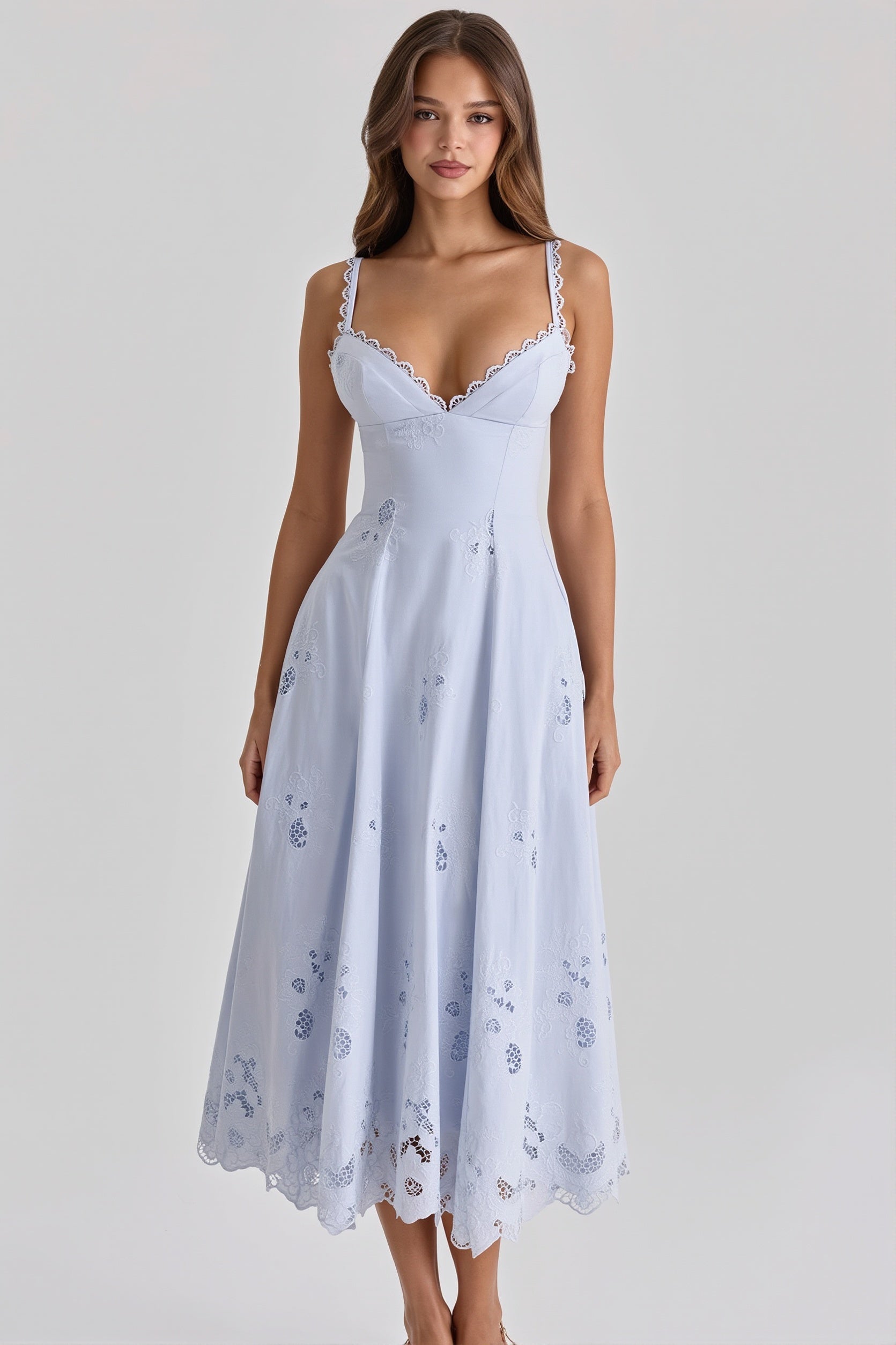 Elegant Embroidered Cutout Cami Maxi Dress