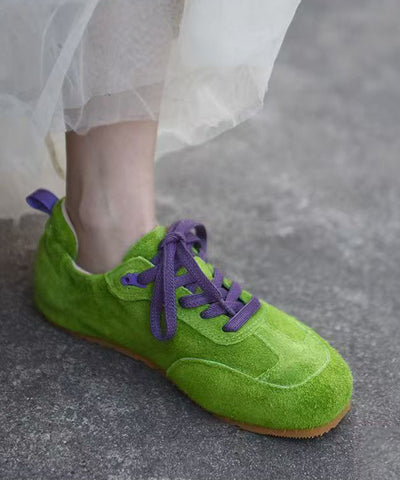 Zapatos planos de mujer con cordones de ante verde 