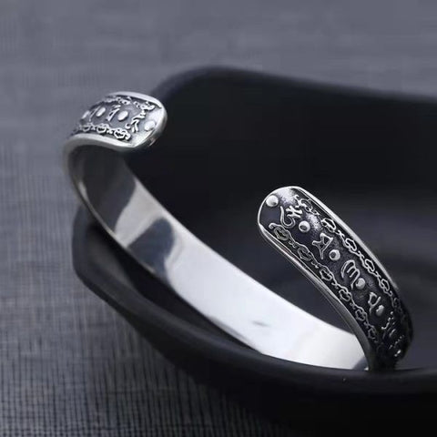 Sterling Silver Buddhist Mantra Vajra Pestle Bracelet
