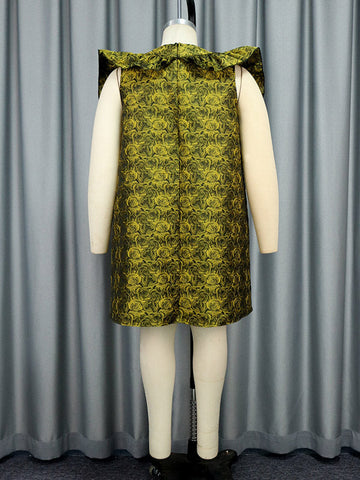Lockeres Minikleid mit hoher Taille, Blumendruck, Rüschen, Reißverschluss und Rundhalsausschnitt 