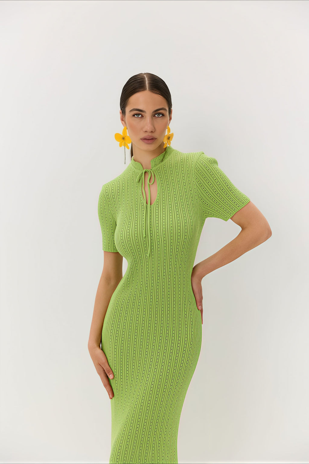 Candy Color Round Neck Short Sleeve Bodycon Knitted Maxi Dress