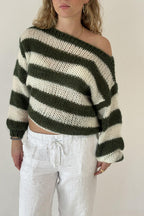 Slouchy Striped Crewneck Loose Long Sleeve Knit Sweater