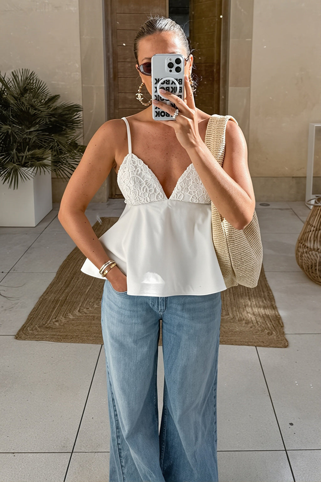 Chic V Neck Ribbed Slim Cami Top