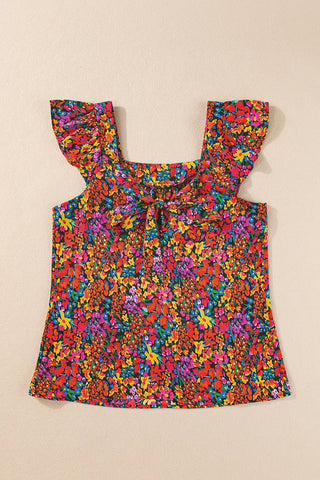 floral print cap sleeve blouse