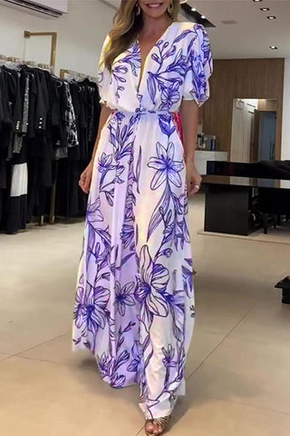 Elegantes vestidos de corte A con escote en V y frenillo floral