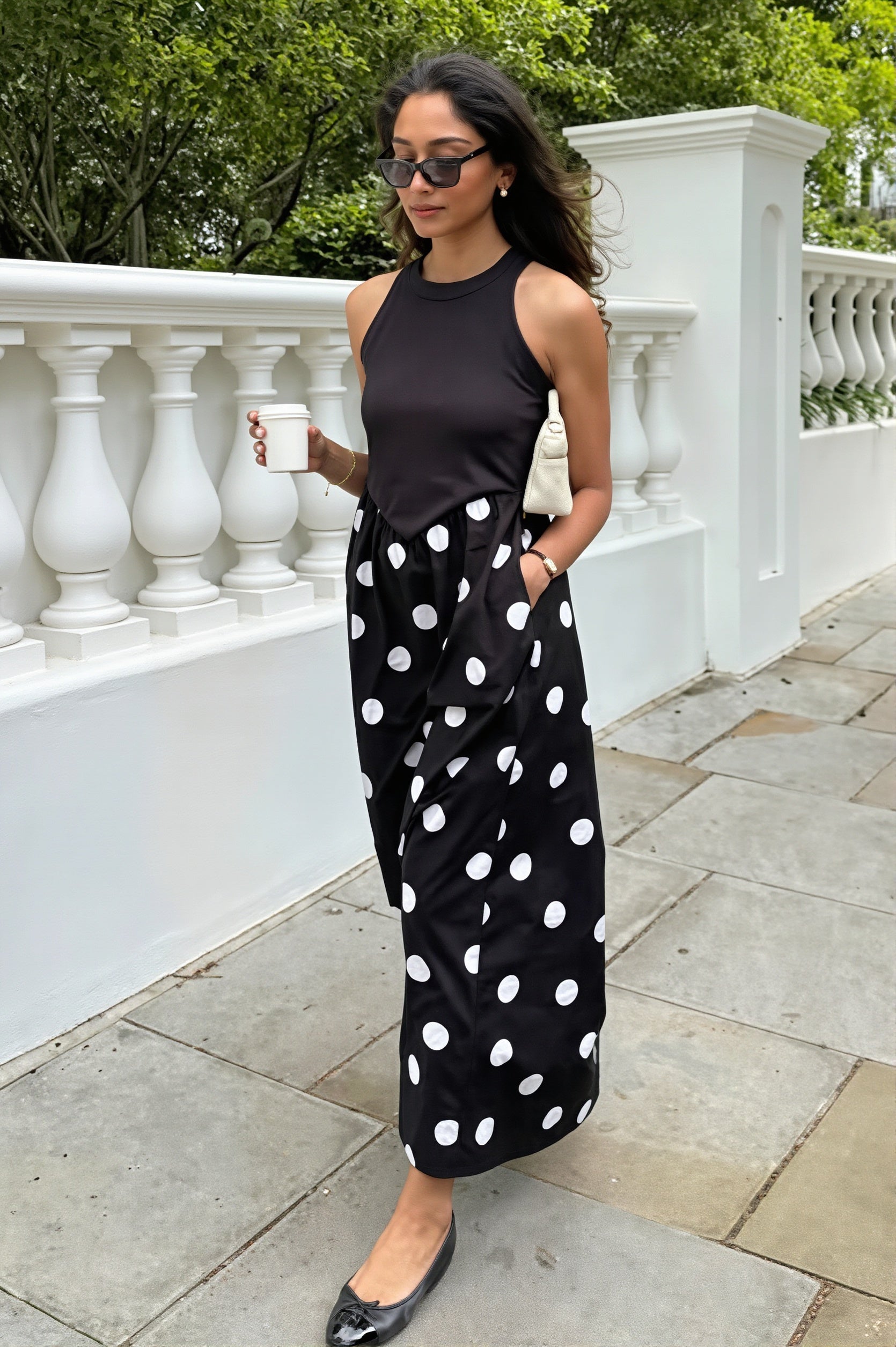 Casual Patchwork Polka Dot Maxi Dress