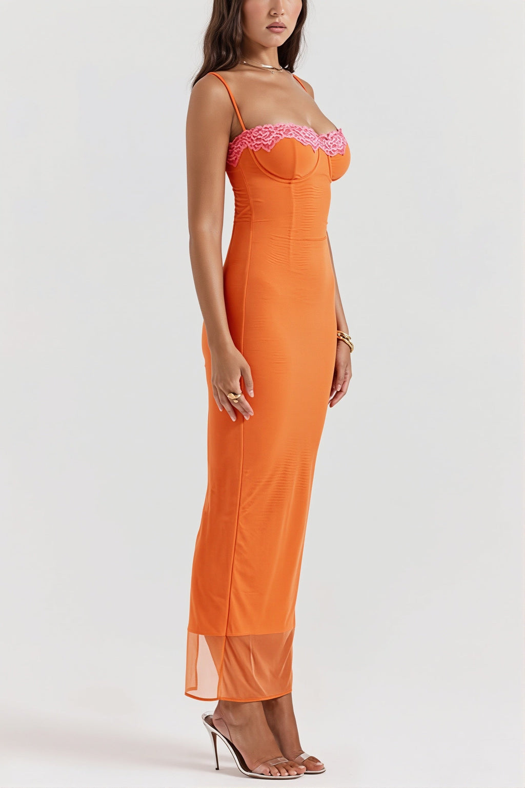 Lace Trim Wrap Cami Maxi Dress