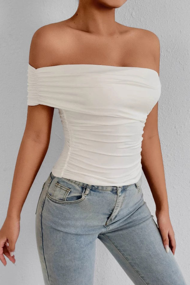 Solid One Shoulder Tube Fitted Blouse